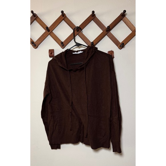 Tops - Cashmere Blend Hoodie Womens Medium Brown Knit Pullover Long Sleeve Sweater